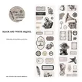 Vintage craft paper stickers with camera and compass patterns, 50mm wide for DIY scrapbooking - Black And White Sequel