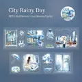 City Rainy Day themed PET decorative tape featuring blue watercolor cityscapes and figures - City Rain