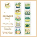 Cinta decorativa PET Backyard Pool para diarios con coloridas ilustraciones a mano - Piscina del Patio Trasero