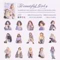Set di 30 adesivi in PET Purple Dream vintage girl per diari e scrapbooking creativo - Ragazza del Sogno Viola