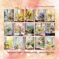 Retro style watercolor window scenery scrapbooking paper 100x140mm set of 30 sheets - Moon Shadow Style