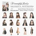 Vintage girl PET stickers set in black and pink mood theme with 30 pieces of DIY art decor - Black Pink Emotion