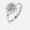 Minimalist adjustable 925 silver sunflower ring with a sparkling moissanite center stone - Sunflower Ring (R10771) / 1 ct / Silver