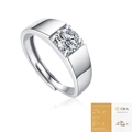 Polished S925 sterling silver adjustable moissanite ring for men in 45-degree side view - 1 Carat Adjustable Ring (6.5mm) With GRA Certificate