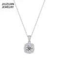 Elegante S925 Sterlingsilber Halskette mit quadratischem Halo Moissanit Anhänger - 1ct Moissanit
