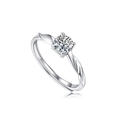 Macro detail of S925 moissanite solitaire ring with twist band and adjustable open design - Adjustable Open / Women's 0.5ct Moissanite Ring (With Box/Cert)