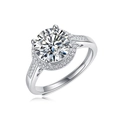 Luxurious S925 sterling silver moissanite ring with halo setting and paved band - Adjustable / Luxury Round Halo (0.5 Carat)