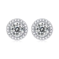 Orecchini a lobo halo in argento S925 con pietre centrali in moissanite rotonda - 1 Carato * 2