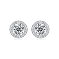 Orecchini a perno halo in argento S925 con pietra centrale in moissanite rotonda - 50 Punti * 2