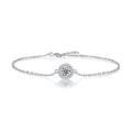 Bracciale in argento sterling S925 con un brillante ciondolo moissanite halo rotondo - Moissanite 0.5ct/5.0mm / Argento 925 (16+5cm)