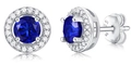 Orecchini a lobo halo in argento S925 con moissanite blu a taglio rotondo centrale - E9373 Zaffiro di Laboratorio 50 Punti (Con Certificato e Scatola)