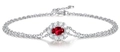 Bracciale a doppio filo in argento S925 con gemma rossa ovale e alone di diamanti - Rubino Coltivato 4x6mm (Con Certificato e Scatola) / Argento 925 (16+5cm)