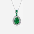 S925 silver necklace with pear-cut emerald pendant and sparkling pavé halo setting - 925 Silver / N12395 Pear Shaped Emerald 13*9 (With National Inspection)
