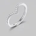 Anello a corona regolabile in argento S925 con pietre di moissanite pavé - Taglia US 5 / Stile Aperto a Onda (R12464i) (Include certificato GRA e confezione regalo) / Argento