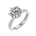 Anello in moissanite argento S925 classico con sei griffe e fascia aperta regolabile - 3 Carati Moissanite