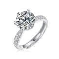 Elegant S925 sterling silver six-prong moissanite ring with side stones and open band - Adjustable / Side Diamond Six-Prong / 0.5 Carat