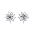 Detail of flower shaped S925 silver stud earrings with brilliant D color moissanite - Sunflower Stud Earrings (E10771) / 50 Points * 2 / Silver