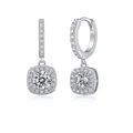 Pendientes largos de plata 925 con moissanita redonda y engaste de halo cuadrado - Estilo Halo Cuadrado (E12926)