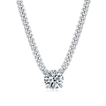 S925 sterling silver moissanite Cuban necklace with round brilliant cut pendant - 3 Carat Moissanite (45+5cm)