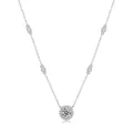 925 silver moissanite necklace featuring a round halo pendant and accent diamonds on chain - 1 Carat Moissanite