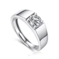 Men's S925 sterling silver adjustable ring with large round moissanite solitaire stone - 1 Carat Adjustable Ring (6.5mm)