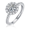 Classic silver halo moissanite ring with brilliant round center stone and adjustable band - Round Halo Style (1ct-R13164) / Adjustable Size