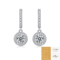 Elegantes pendientes halo de moissanita en plata de ley 925 con certificado GRA - Estilo Halo Redondo con Certificado GRA (E12927)