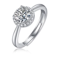 Classic silver S925 moissanite engagement ring with round halo and adjustable band - Classic Halo Style (1ct-R13163) / Adjustable Size
