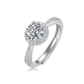 Adjustable S925 sterling silver ring with halo moissanite and pave diamonds - Pavé Setting Style (1ct-R13162) / Adjustable Size