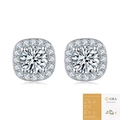 Orecchini a lobo halo quadrati in moissanite argento con certificato GRA su sfondo bianco - Orecchini E10875 da 0,50 Carati Doppio / Argento 925