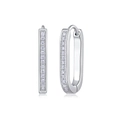 Pendientes de aro largos en forma de U de plata S925 con pavé de circonitas blancas brillantes - E13245 Ovalado Moissanita 26 Piedras