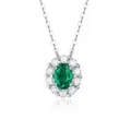 S925 silver necklace with oval emerald green gemstone and halo diamonds variant - 925 Silver / N10739 Oval Emerald 5*7
