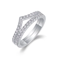 925 silver double-layered V-shaped chevron ring with sparkling pavé moissanite accents - US 5 / Moissanite Ring Set