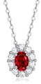 S925 silver necklace featuring a classic halo oval red gemstone and cluster pendant - 925 Silver / N10739 Lab Ruby 5*7 (With Cert & Box)