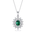 Collier en argent S925 avec pendentif tournesol et pierre d'émeraude verte brillante - Pendentif Émeraude Ovale (5x7mm) (P13264) / Argent 925