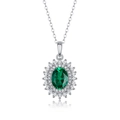 Collier en argent S925 avec émeraude ovale et double halo de diamants brillants - Pendentif Émeraude Ovale (6x8mm) (P13260) / Argent 925