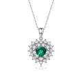 Collier en argent S925 avec une pierre précieuse cœur vert émeraude et double entourage - Pendentif Émeraude Coeur (7x7mm) (P13308) / Argent 925