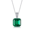 Collier en argent avec pendentif émeraude carrée verte et détails en micro-pavage - Pendentif Émeraude Octogonal (10x10mm) (P13290) / Argent 925