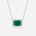 Collier en argent sterling S925 avec pierre verte taille émeraude et halo de diamants - Pendentif Émeraude Octogonal (5x7mm) (N10738) / Argent 925