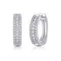 Detail of round moissanite hoop earrings in S925 sterling silver with triple row pave setting - Pair / Silver(E13353)
