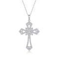 925 silver moissanite cross pendant necklace with sparkling micro-pave floral design - Moissanite