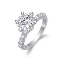 Classic S925 sterling silver six-prong crown ring with large moissanite and pave accents - US Size 7 / 3 Carat Moissanite