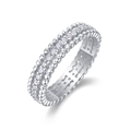 S925 sterling silver eternity band ring with round moissanite rows and bead edge finish - US Size 5 / 15mm Moissanite Ring (R13318) / Silver
