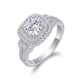 Luxuriöser S925 Sterling Silber Moissanit Verlobungsring mit Double-Halo-Fassung - US Größe 7 (54.3mm) / Kissen-Halo-Stil-1 Karat-Silber(R13432)