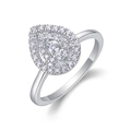 Elegant pear-shaped moissanite double halo ring in 925 sterling silver with round center stone - US 7 / Pear-Shaped Double Halo Style (R13648)