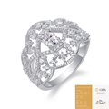 S925 sterling silver ring with oval moissanite, pavé accents, and GRA certificate - US 7 / 4x6mm Moissanite (With GRA Certificate) (R13426)