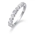 Anello in argento 925 con moissanite a taglio rotondo e quadrato alternato moderno - Taglia US 9 / Stile Geometrico con Pietre Tonde e Quadrate (R13428) / Argento