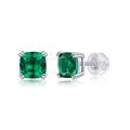 Pendientes de plata S925 con esmeraldas verdes de corte cuadrado y cierres de silicona seguros - Esmeralda de Laboratorio Corte Princesa (E13316)