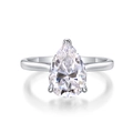 Elegante anillo de plata 925 con piedra de moissanita en forma de pera y tres garras - Estilo Forma de Pera (R12982) / Talla US 9