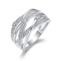 Anello incrociato in argento S925 con tre moissaniti centrali e dettagli in pavé - Taglia US 9 / Stile Moissanite 2.5mm (R14051)